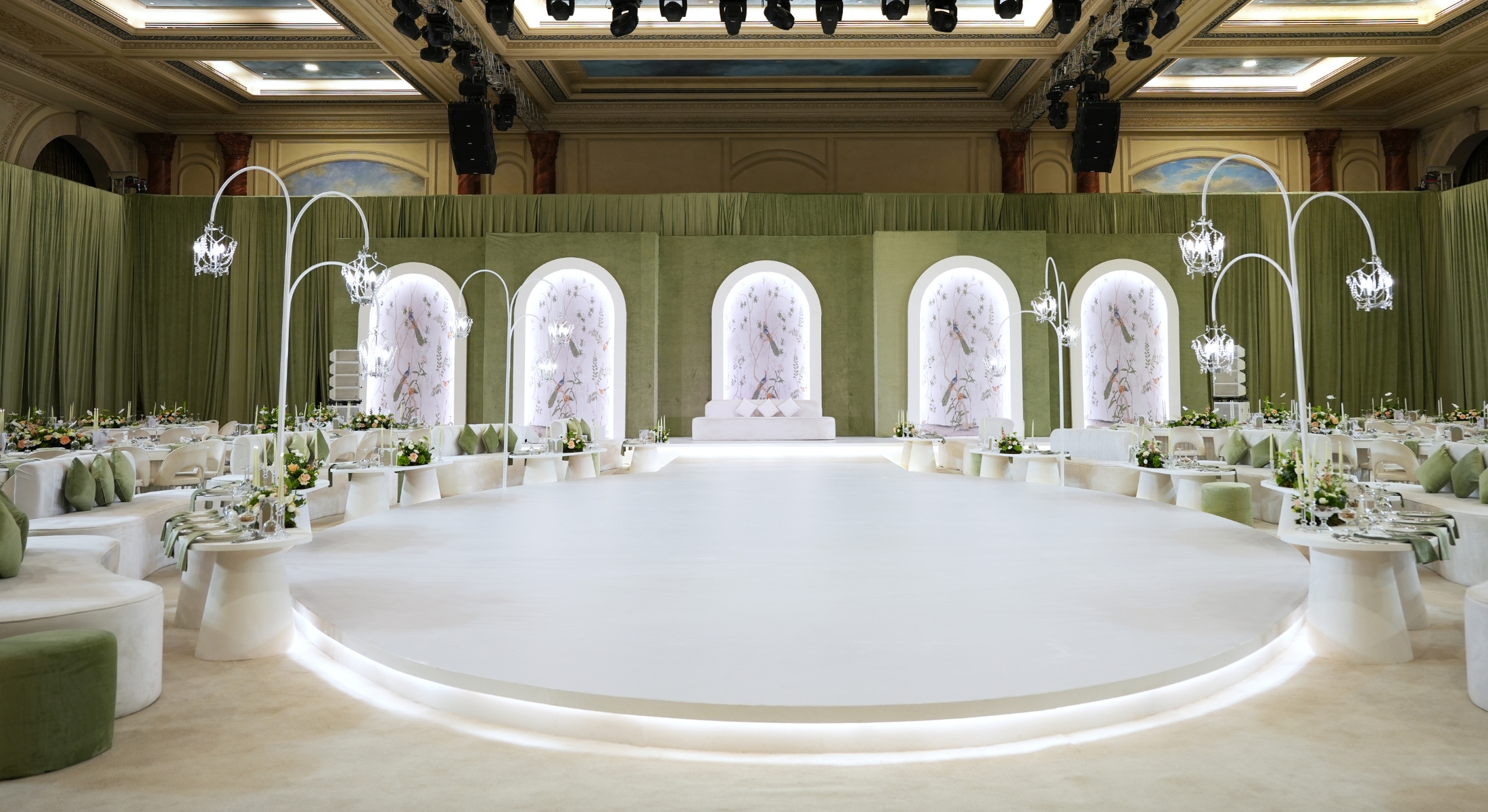 Wide shot of wedding balroom at la cigale hotel, Al Wajba Ballroom