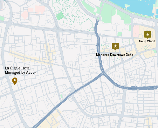 Map showing proximity to Souq Waqif and Msheireb Downtown Doha